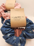 Scrunchies - 2 x pack standard - denim & dusty rose