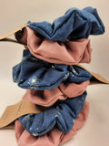 Scrunchies - 2 x pack standard - denim & dusty rose